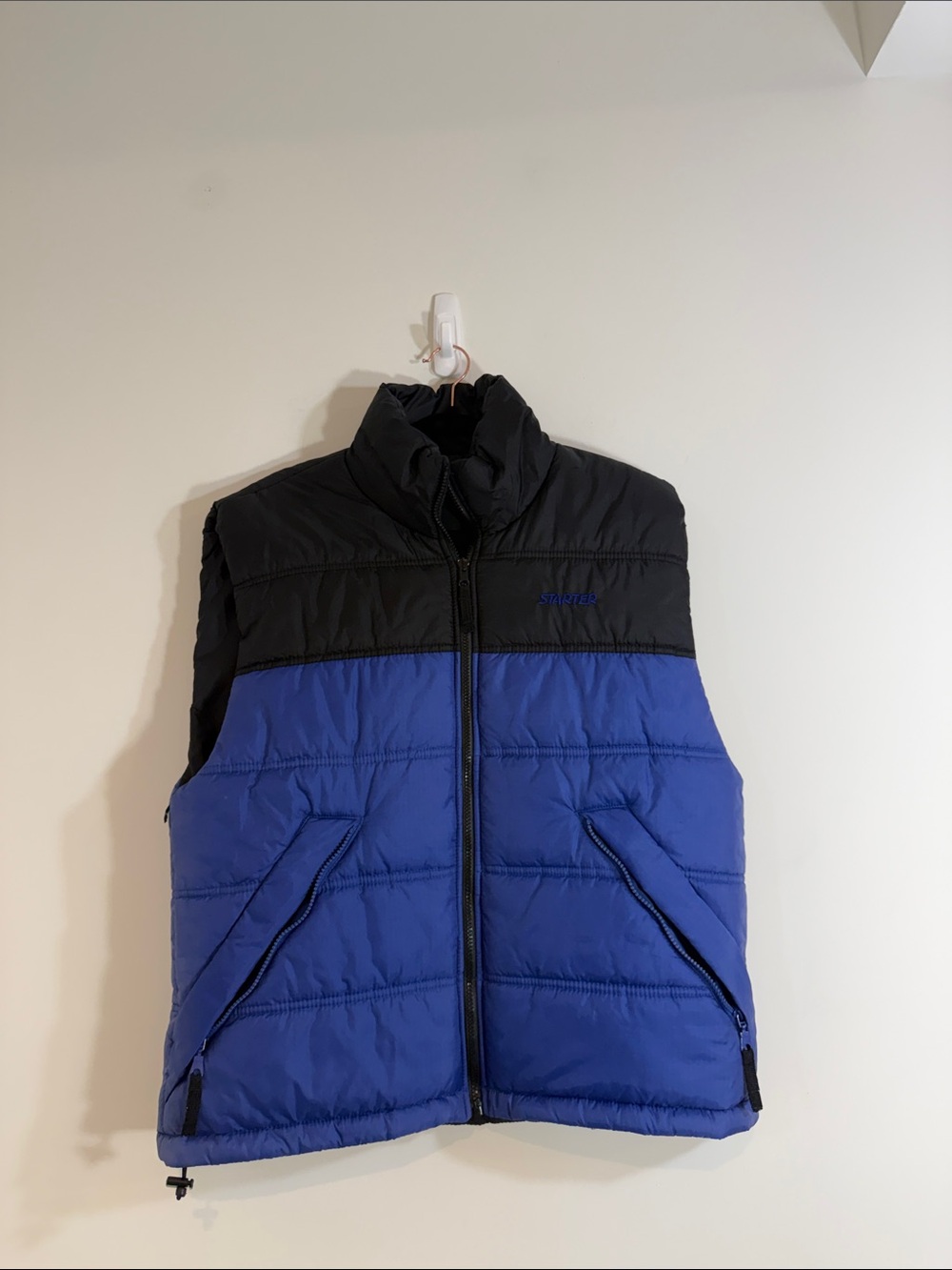 STARTER 90's Reversible Vest Puffer Jacket Men's Large Black/Blue Windbreaker